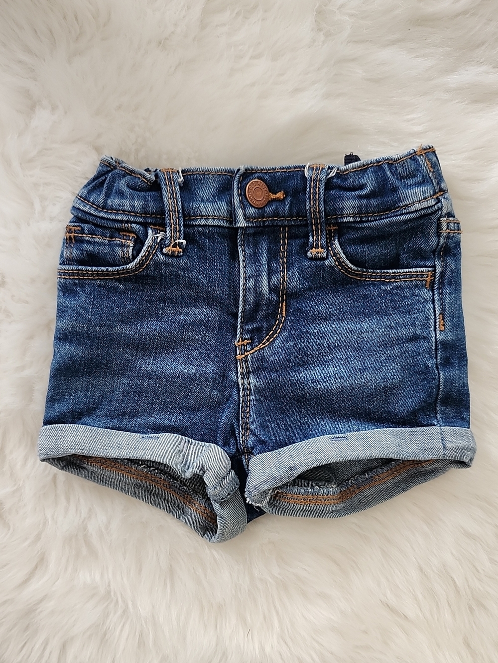 Old Navy Classic Blue Denim Rolled-Hem Kids Shorts, 18-24M